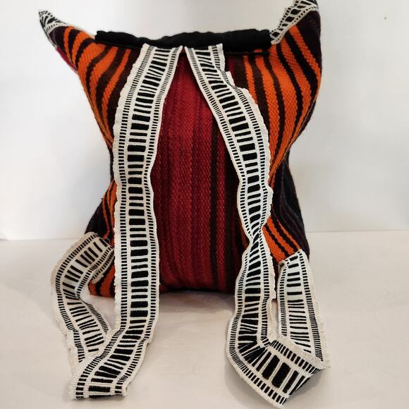 Peruvian Wool Red Black Aztec Print Lined Backpack Boho Hippie Retro Western - Picture 3 of 12